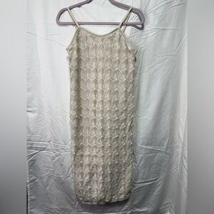 Casa Cabana Knit Crochet Slip Dress Beige Cream Sleeveless Size M